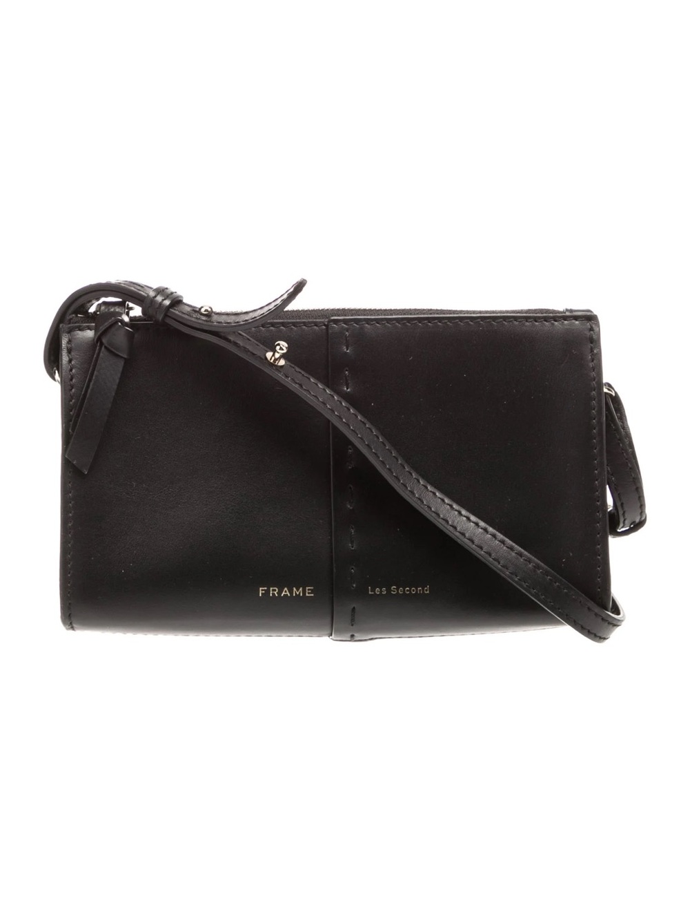 Frame Les Second Black Leather Crossbody Wallet Bag with Gold-Tone Hardware